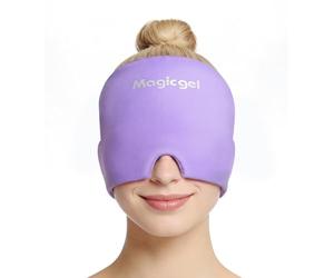 Magic Gel Migraine Relief Cap - 180° Cooling Gel Headache Relief Cap for Migraine, Cooling Eye Mask & Migraine Mask for Headache Relief, Cold Compress Cap for Migraine, Sinus & Stress Relief (Purple)