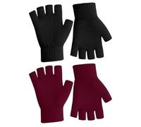 Magic Gloves,Fingerless Gloves,Fingerless Gloves For Women Men,Thermal Gloves,Winter Gloves,Fingerless Gloves Kids,Knitted Fingerless Gloves For Women,Half Adult Ladies Gloves,2pcs,Black,Winered