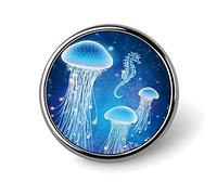 Magic Glowing Jellyfish Lapel Pin Round Pin Badge Metal Brooch Art Decoration Jewelry Gift