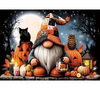 Magic Gnome Puzzles for Adults 1000 Pieces Horror Mystery Halloween Fall Pumpkin Scary Dwarf Jigsaw Puzzles Spooky Autumn Holiday Cat Owl Puzzle as Family Game