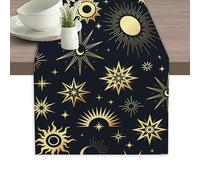 Magic Gold Sun Moon Stars Mystical Esoteric Table Runner Linen Long Farmhouse Rustic TableRunner for Party Holiday Dining Room /Kitchen,13 x 70 Inches