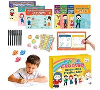 Magic Grooved Handwriting Practice Book Set, Reusable Handwriting Workbooks | Magic Grooved Handwriting Practice Books, Magic Ink Copybooks for Kids, Reusable Grooved Handwriting Book Practice