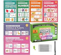 Magic Grooved Handwriting Practice Books, 6-Pack Reusable Set with Disappearing Ink: Alphabet, Numbers & Drawing for Ages 3-8, Includes 1 Pen, 10 Refills & Pen Grips - Preschool Learning Gift Box