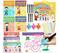 Magic Grooved Handwriting Practice Books for Kids Reusable Copybook Set | Twin-wire binding, Ideal for home or classroom, Includes 7 tracing workbooks, 7 pens, 3 grip holders, 2 sticker sheets