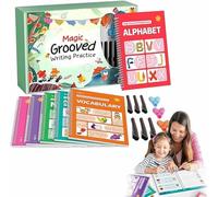Magic Grooved Handwriting Practice Books,Number and letter handwriting exercise book,Suitable for primary schools and kindergartens aged 3-8.(6 Books,6 Pens,32×22 cm)