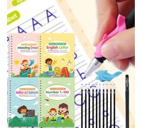Magic Grooved Practice Copybook, 4 Pack Handwriting Workbooks Practice Copybook, Aid Magic Pen Reusable Grooves Template Design, Gift for 3 4 5 Years Old Preschool Kids