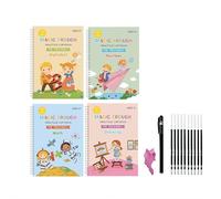Magic Grooved Practice Copybook 4 Pack with Pens, Reusable Children's Magic Copybooks,Handwriting Book Practice for Kids,Grooved Kids Writing Preschool for Kids Ages 3-8 Calligraphy (10 pens M)