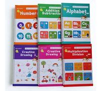 Magic Grooved Writing Practice Books for Children Aged 3+ Reusable Groove Handwriting Workbooks, 6 Large Writing Books, Funny 3D Tracing for Letters, Numbers, Maths