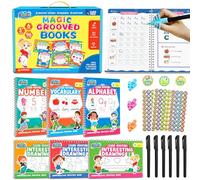 Magic Grooved Writing Practice for Kids Ages 3-8, Reusable Handwriting Workbooks with Deep Grooves - Letters, Numbers, Math & Drawing, Pens &