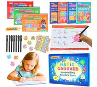 Magic Grooved Writing Practice, Reusable Slotted Handwriting Workbooks, Large Writing Practice Books for Kids Ages 3-8, Garden Workbooks from