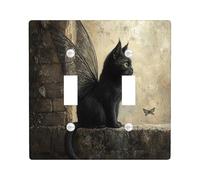 Magic Halloween Black Cats Decorative Light Switch Cover Plate 2 Gang Double Toggle, Vintage Funny Kitten Electrical Faceplate for Kitchen Bathroom, Pet Switchcover Decor