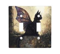 Magic Halloween Black Cats Decorative Light Switch Cover Wall Plate 2 Gang Double Toggle, Vintage Funny Kitten Electrical Faceplate for Kitchen Bathroom, Pet Switchcover Decor