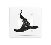 Magic Halloween Hat Silhouette Double Gang Toggle Light Cover Wall Plate Switch Decor Standard Size - 11.4x11.4cm