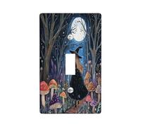 Magic Halloween Witch Decorative Light Switch Cover Wall Plate 1 Gang Single Toggle, Vintage Forest Mushroom Electrical Faceplate for Kitchen Bathroom, Witchy Switchcover Decor