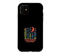Magic Happens After Dark Moon & Flowers Design Case for iPhone 11