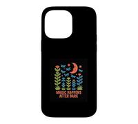 Magic Happens After Dark Moon & Flowers Design Case for iPhone 14 Pro Max