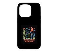 Magic Happens After Dark Moon & Flowers Design Case for iPhone 15 Pro