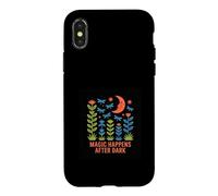 Magic Happens After Dark Moon & Flowers Design Case for iPhone X/XS