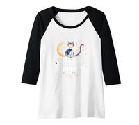 Magic Happens Mystical Cat Moon Stars Enchanted Night Raglan Baseball Tee, Women, Black/White, XXL