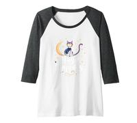 Magic Happens Mystical Cat Moon Stars Enchanted Night Raglan Baseball Tee, Women, Dark Heather/White, XL