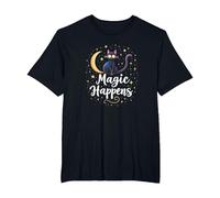 Magic Happens Mystical Cat Moon Stars Enchanted Night T-Shirt, Men's Big and Tall, Black, 6X Tall