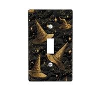 Magic Hat Light Switch Cover Plates/Outlet Covers, Black and Gold Wizard Design for Halloween Decor, Thermoplastic Wall Plates, Standard Size Single Toggle