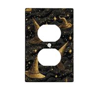 Magic Hat Light Switch Cover Plates/Outlet Covers, Black and Gold Wizard Design for Halloween Decor, Thermoplastic Wall Plates, Standard Size Single Duplex Outlet