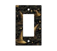 Magic Hat Light Switch Cover Plates/Outlet Covers, Black and Gold Wizard Design for Halloween Decor, Thermoplastic Wall Plates, Standard Size Single Rocker