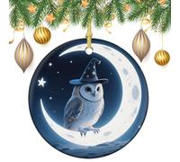 Magic - Hat Owl Ceramic Christmas Ornaments 3 Inch Vintage Hanging Baubles with Gold String for Xmas Tree Decorations Holiday Party Yard Garden Home Decor Festive Keepsake Gift Exchange