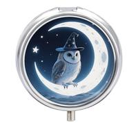 Magic - Hat Owl Metal Pill Organizer, 3 Compartment Waterproof Pill Case with Mirror for Purse Pocket Bag, Daily Medicine Vitamin Holder, Portable Travel Med Container(Round)