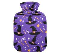 Magic Hat Pattern Hot Water Bottle with Velvet Cover Hot Water Bag for Pain Relief 2L, Neck Cramps Shoulders Pain Relief, Hot Cold Pack