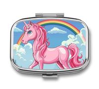 Magic Horse Pattern Travel Pill Organizer - Daily Pill Box to Hold Vitamins, Portable Pill Case Cod Liver Oil Storage Box with 2 Compartment for Pocket Purse