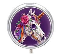 Magic Horse Skull Pattern Pill Box-3 Compartment Small Pill Case Travel Pill Box for Purse & Pocket Portable Daily Pill Organizer to Hold Supplements Vitamins