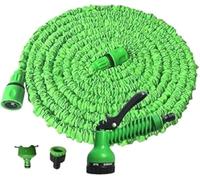 MAGIC HOSE Expendable Garden Hose No Kinks Metal Fittings Lightweight 15m Green + Spray Nozzle. Suitable for Pressure Washers