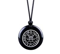 Magic Human Secret Seal of Solomon Pendant - Supernatural Gemstone - King Medal - Pentagram Necklace - Evil Eye Protection Charm - Miraculous Medal, Crystal, Semi Precious Black Agate