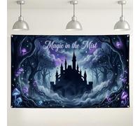 Magic in the Mist Wall Backdrop, Enchanted Forest Castle Theme Party Decorations, Dark Violet Magical Photography Background for Halloween Events 71x43 Inch