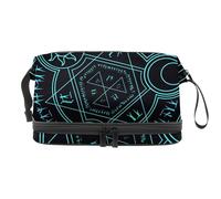 Magic Incantation Circle with Alphabets Double Layer Cosmetic Bag for Women and Girls, Travel Toiletry Bag Makeup Handy Pouch Organiser Bag with Brush Compartment