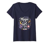 Magic is a Girl Thing: Witchy Whimsy for Enchantresses V-Neck T-Shirt, Women, Navy, XXL