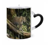 Magic Jaguar Cat on Tree Trunk Color Changing Mug 11 Oz Black Ceramic Heat Sensitive Coffee Cup Temperature Activated Mug for Hot Cocoa Tea Drinks Funny Novelty Gift for Coffee Lovers Men Women