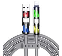 MAGIC JOHN 240W 4 in 1 USB C Cable, USB Charging Cable, Fast Charging & Data Sync Silicone Multi Charging Cable for iPhone iPad Samsung Laptop Multi Device Charging, 4FT, Gray