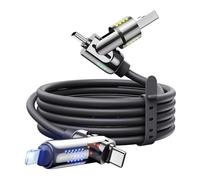 MAGIC JOHN 240W 4 in 1 USB C Cable, USB Charging Cable, Fast Charging & Data Sync Silicone Multi Charging Cable for iPhone iPad Samsung Laptop Multi Device Charging, 6.6FT, Black