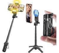 MAGIC JOHN For 36 cm Magnetic Selfie Stick, Selfie Stick Small with Filling Light, Bluetooth Mobile Phone Tripod with Removable Remote Control, Compatible with iPhone, Samsung and Smartphones