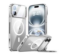 MAGIC JOHN for iPhone 16 Magnetic Case with Foldable Stand, Full Camera Protection, Handheld Selfie, Never Yellowing, Camera Control Button, Speaker dust-Proof, Drop Protection, Clear