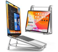 MAGIC JOHN Vertical Laptop Stand & Storage Holder - Portable Aluminum Stand with Silicone Pads, Detachable Design, Cooling & Desktop Riser, Space-Saving for MacBook/Tablet (10-17 Inch)