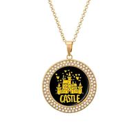 Magic Kingdom Castle Pendant Necklace Round Diamond Necklace Golden-Color Jewelry Charms for Women