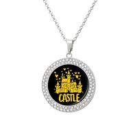 Magic Kingdom Castle Pendant Necklace Round Diamond Necklace Silver-Color Jewelry Charms for Women