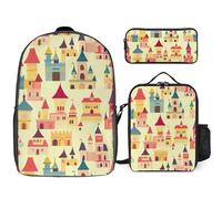 Magic Kingdom Castles 3 Pieces Set Laptop Backpack Casual Daypack with Lunch Box Pencil Case for Travel