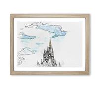 Magic Kingdom Disney Castle In Abstract Modern Art Framed Print | A3 Oak Framed Wall Art | Ready to Hang | Abstract Cityscape Picture | Living Room Bedroom Lounge Office