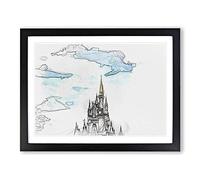Magic Kingdom Disney Castle In Abstract Modern Art Framed Print | A4 Black Framed Wall Art | Ready to Hang | Abstract Cityscape Picture | Living Room Bedroom Lounge Office
