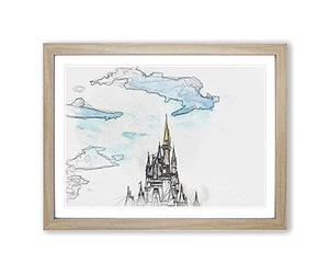 Magic Kingdom Disney Castle In Abstract Modern Art Framed Print | A4 Oak Framed Wall Art | Ready to Hang | Abstract Cityscape Picture | Living Room Bedroom Lounge Office